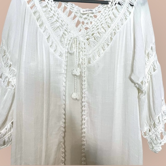 RoomMates Boho White Crocheted Fringe Open Front Cardigan Cover Up Size Large - Picture 7 of 13